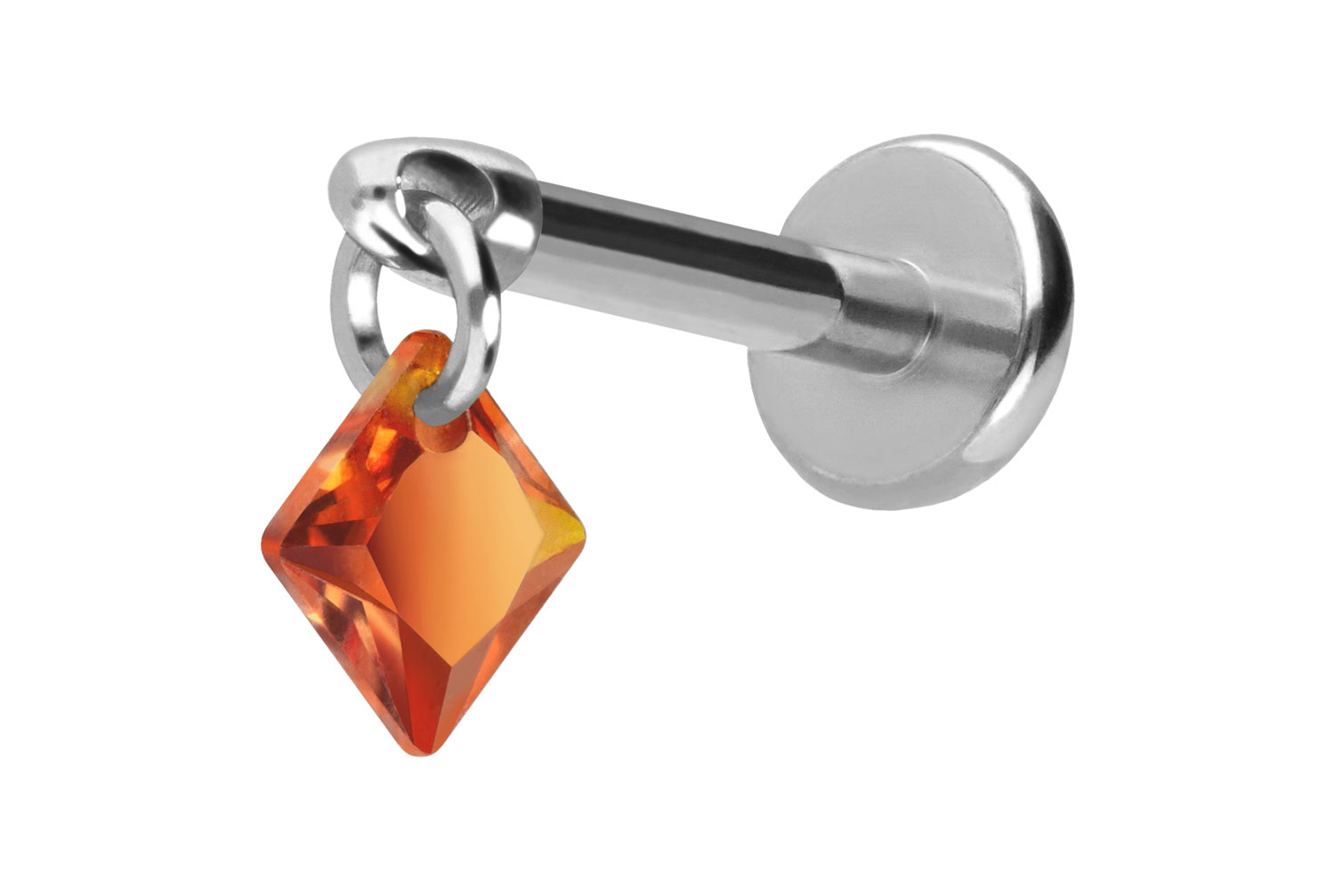 Titan Labret Piercing mit Push Fit KRISTALLQUADRAT